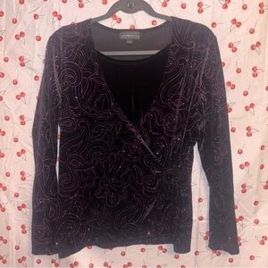 Elementz Y2k Whimsygoth Women's Black and Purple Patterned Blouse